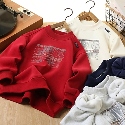 男童半高领加绒卫衣冬季儿童加厚奥丽绒洋气潮中大童保暖上衣