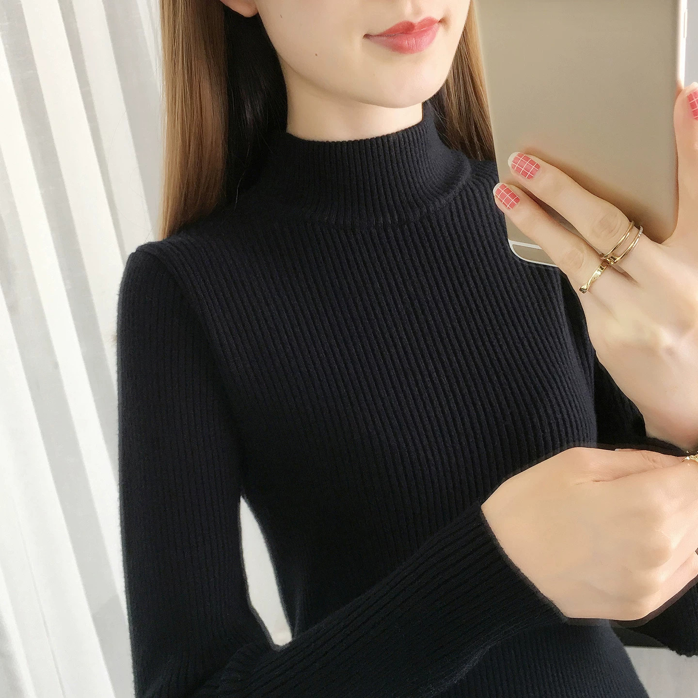 半高领毛衣打底衫女长袖内搭2026春秋新款中领百搭修身紧身针织衫