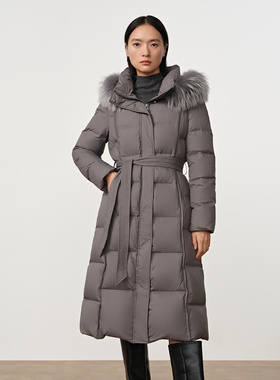 Dekashell/迪卡轩2025冬季新款长款过膝大毛领连帽时尚羽绒服
