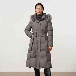 Dekashell/迪卡轩2025冬季新款长款过膝大毛领连帽时尚羽绒服