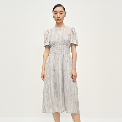 Dekashell/迪卡轩立体压褶收腰连衣裙