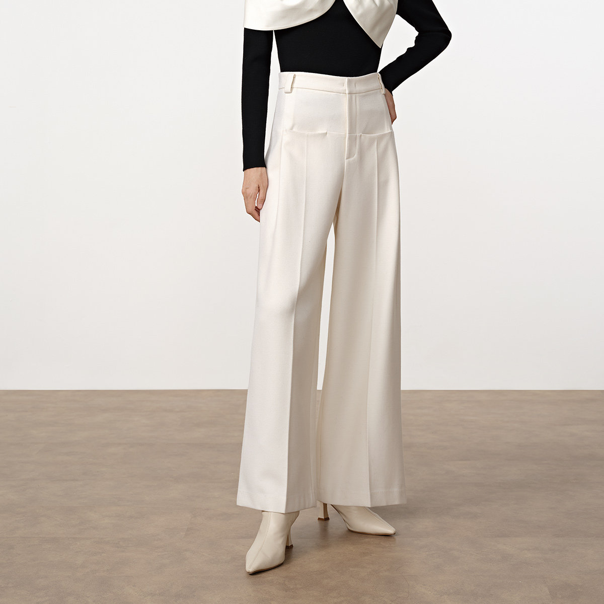 迪卡轩25冬新款通勤风高腰阔腿西装裤女宽松直筒垂坠感裤子极简风