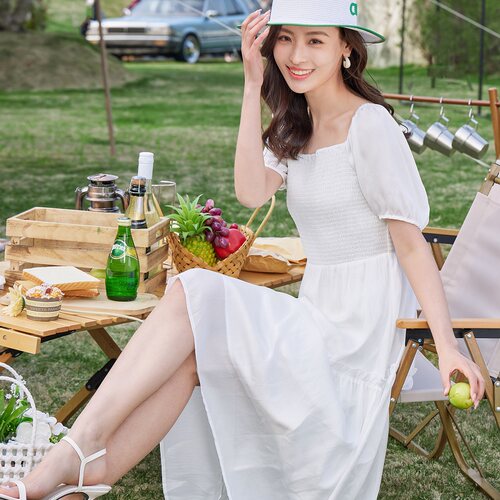 迪卡轩无袖显瘦连衣裙女