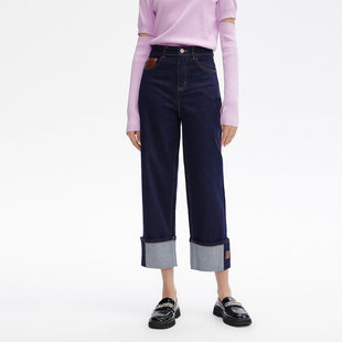 Dekashell/迪卡轩2025秋季新款高腰女宽松直筒牛仔裤商场同款