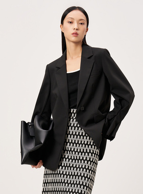 Dekashell/迪卡轩2025春季新款黑色西服外套女士高级感西装上衣