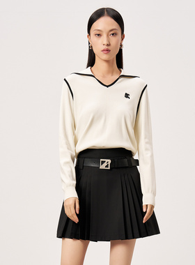 Dekashell/迪卡轩2025春秋季新款翻领宽松休闲长袖针织t恤女上衣