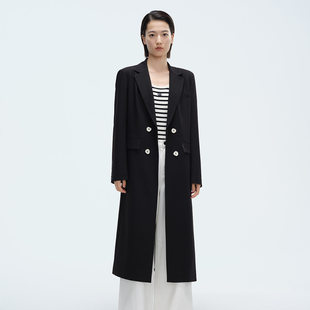 Dekashell/迪卡轩2026春季新款双排扣长款西装大衣女翻领外套