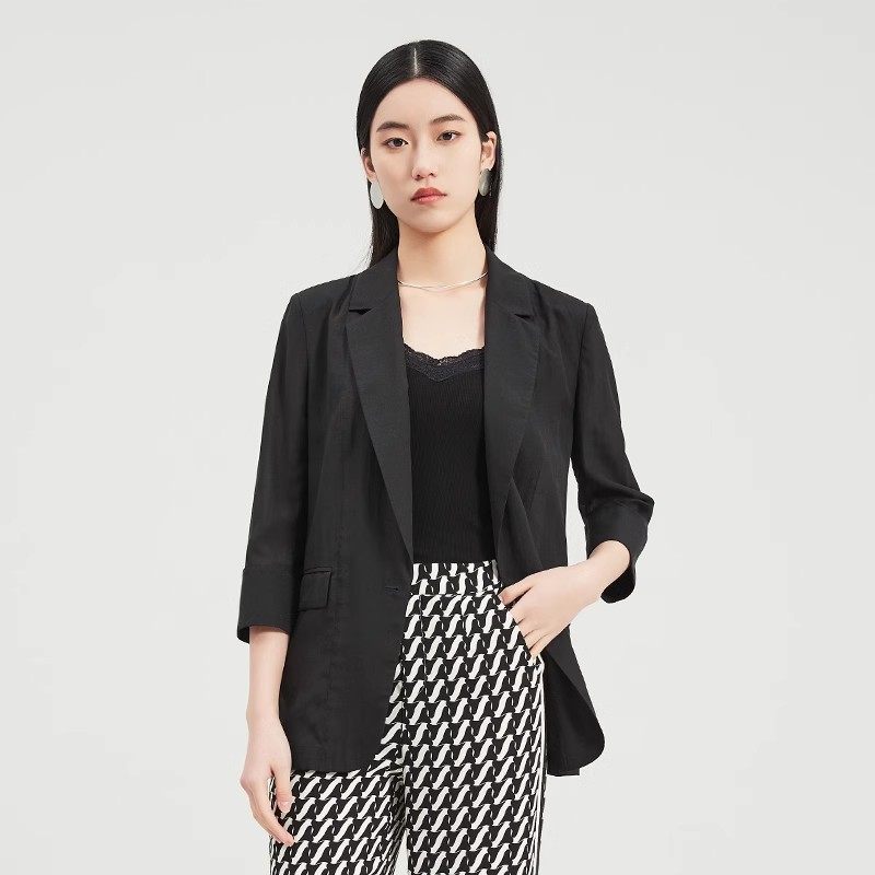 【清仓价】迪卡轩黑色高级感休闲西装外套女薄短款宽松版正装上衣