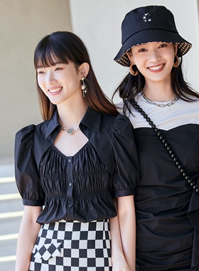 【清仓价】Dekashell/迪卡轩夏季新款荷叶边衬衫收腰显瘦气质小衫