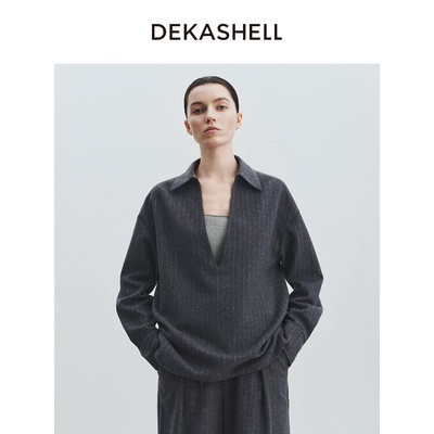 Dekashell/迪卡轩2026冬季新款老钱风女长袖翻领通勤轻熟上衣