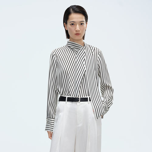 Dekashell/迪卡轩2026春季新款条纹衬衫长袖通勤上衣优雅气质小衫