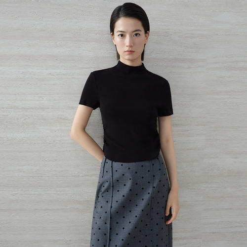 Dekashell/迪卡轩2026春季新款半高领短袖针织衫女修身上衣