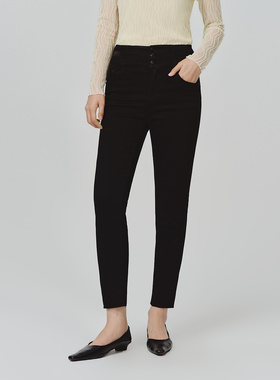 Dekashell/迪卡轩2025冬季新款高腰修身薄绒牛仔裤