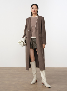 Dekashell/迪卡轩2025冬季新款女士双面呢大衣长款羊毛呢外套dp