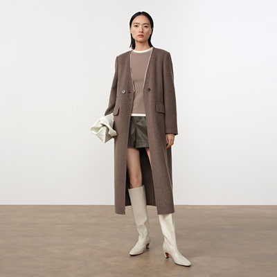 Dekashell/迪卡轩2025冬季新款女士双面呢大衣长款羊毛呢外套dp