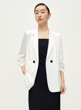 Dekashell/迪卡轩2025夏季新款简约七分袖白色小个子女士西装外套