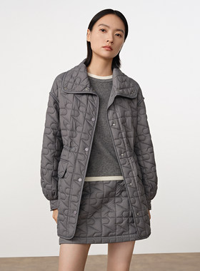 Dekashell/迪卡轩2025冬季新款绗缝翻领抽绳棉服外套女上衣