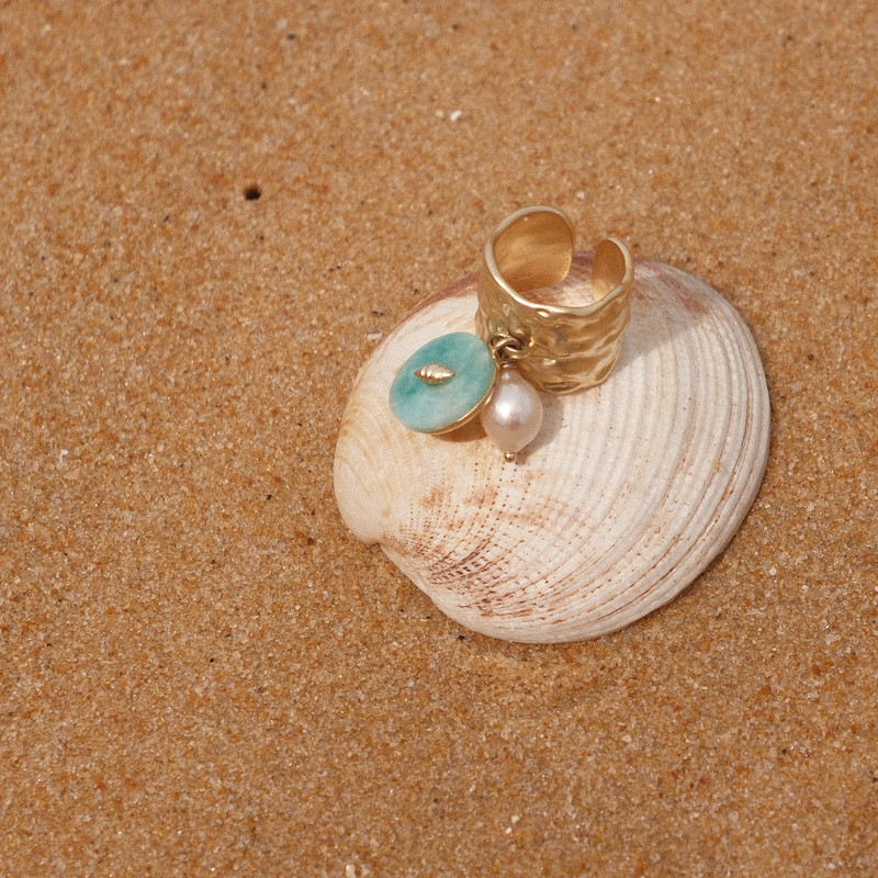 李沁同款lost in echo度假风个性小众珍珠手工挂坠开口戒