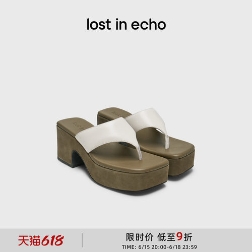 lostinecho人字厚底粗跟凉拖