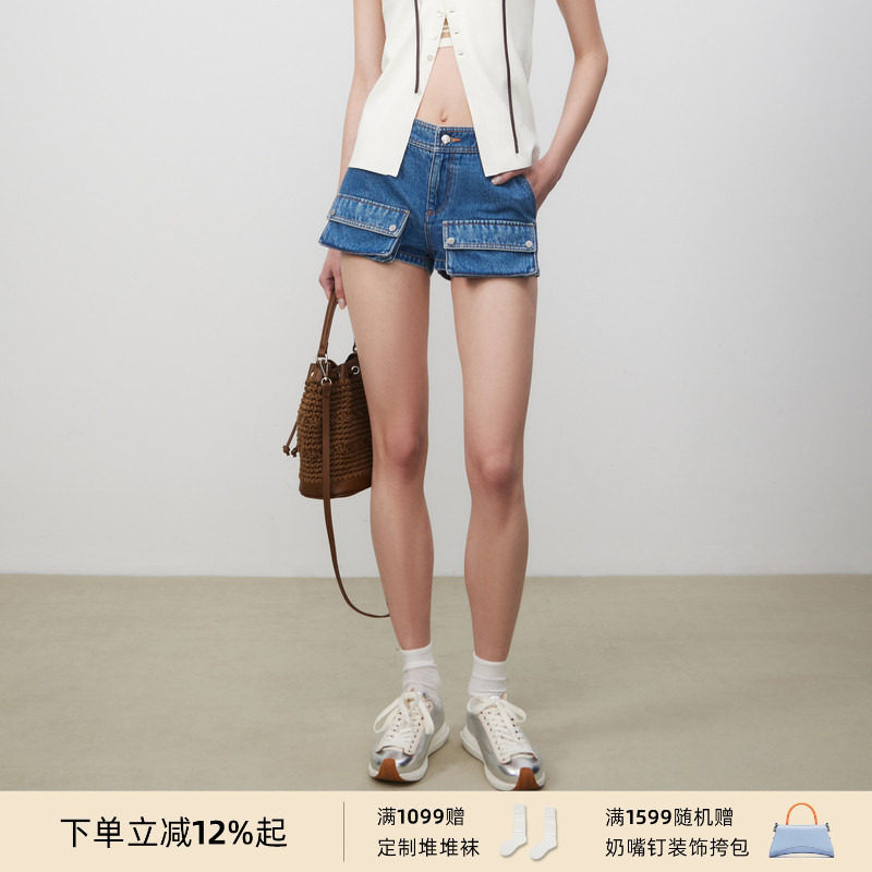 lost in echo春夏时尚低腰工装风立体口袋迷你修身显瘦牛