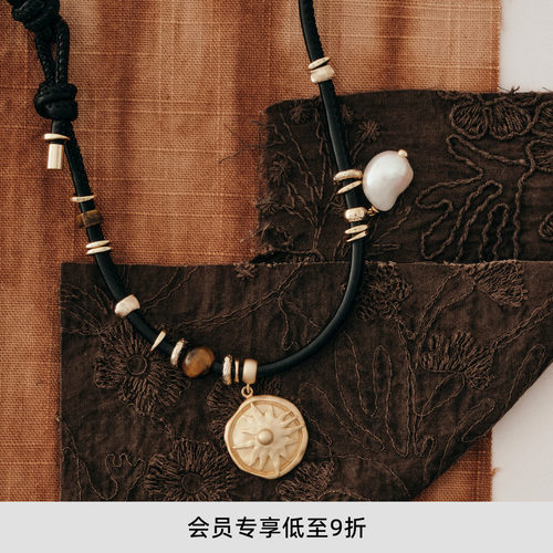 lostinecho皮绳天然珍珠毛衣链