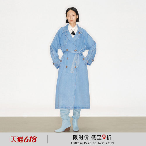 插肩袖牛仔风衣外套 宽松长款气场十足