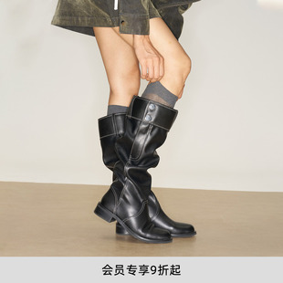 仿裤 张婧仪同款 echo秋冬新款 筒显瘦真皮厚底堆堆骑士靴 lost