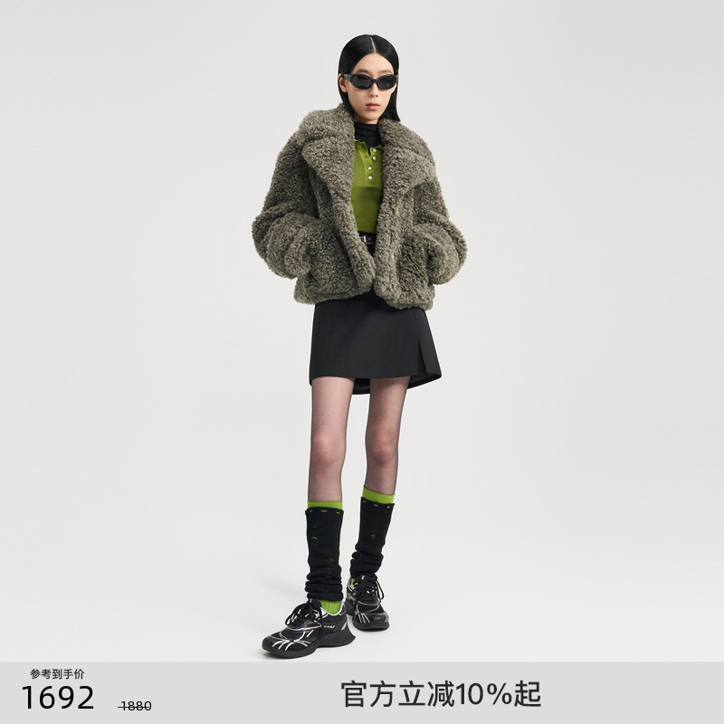 lostinecho大翻领毛毛夹克外套