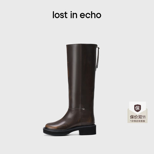 lostinecho圆头牛皮高筒骑士靴