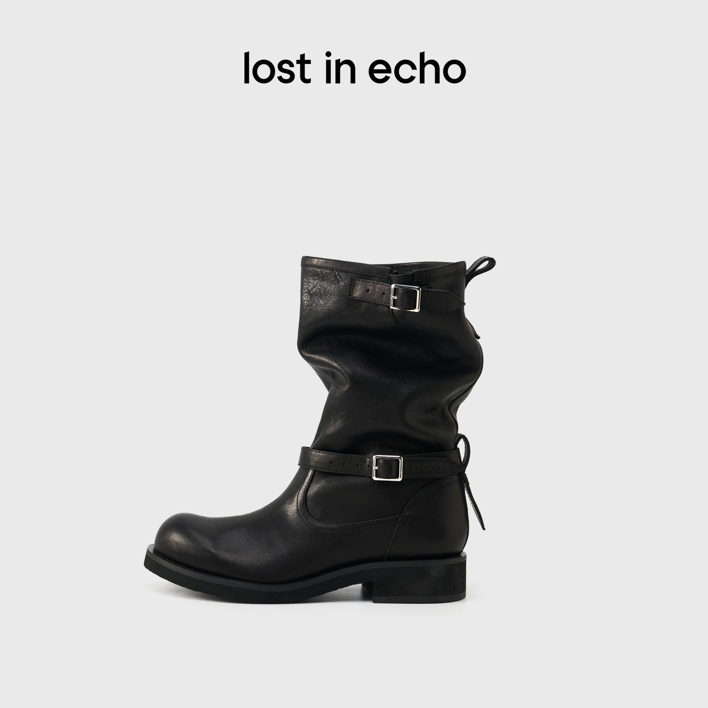 lostinecho圆头牛皮中筒靴图片