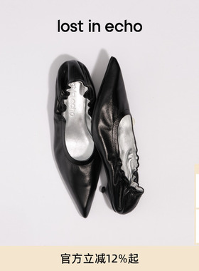 lost in echo2025冬季新品真皮猫跟浅口手工高跟鞋芭蕾舞尖头单鞋
