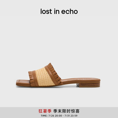 lostinecho羊皮草编薄底凉鞋