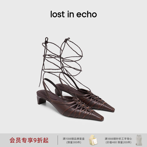 lostinecho芭蕾绑带小猫跟高跟