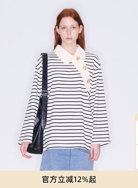 张含韵同款lost in echo2025冬季新款斜门襟休闲宽松全棉POLO衫