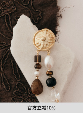 lost in echo2025冬季新款独特异域太阳虎眼石珍珠流苏耳环耳饰