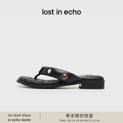 度假风宝石装饰羊皮人字拖女