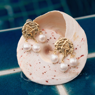 echo度假风复古高级925银耳针珍珠耳环女 lost 赵丽颖同款