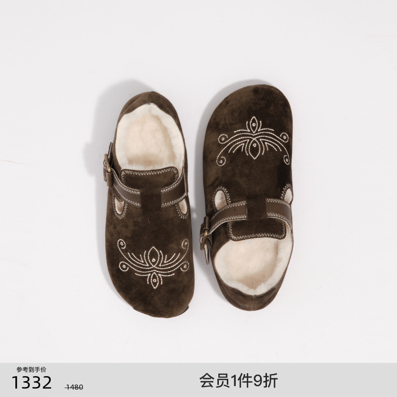 lostinecho刺绣加绒包头勃肯拖