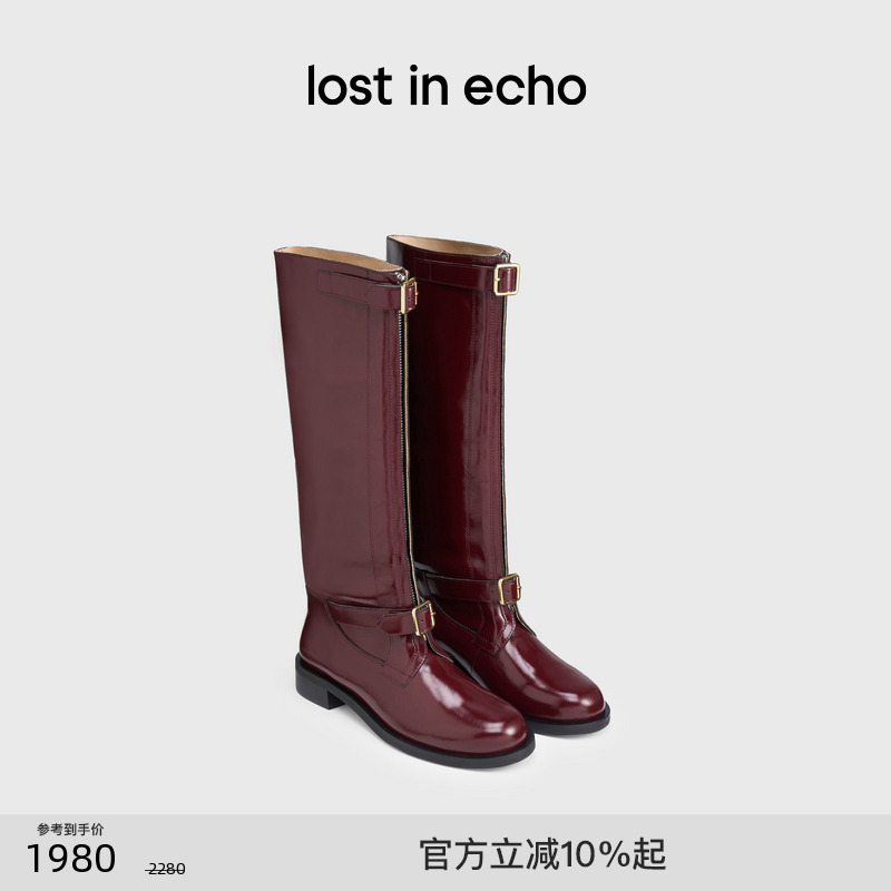 lostinecho宽筒一脚蹬骑士靴