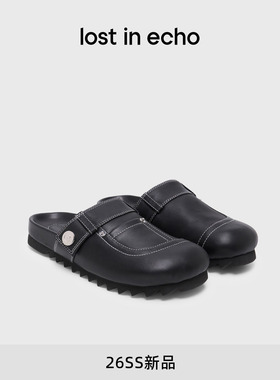 lost in echo2026春夏新款时髦个性不对称口袋舒适羊皮包头勃肯拖