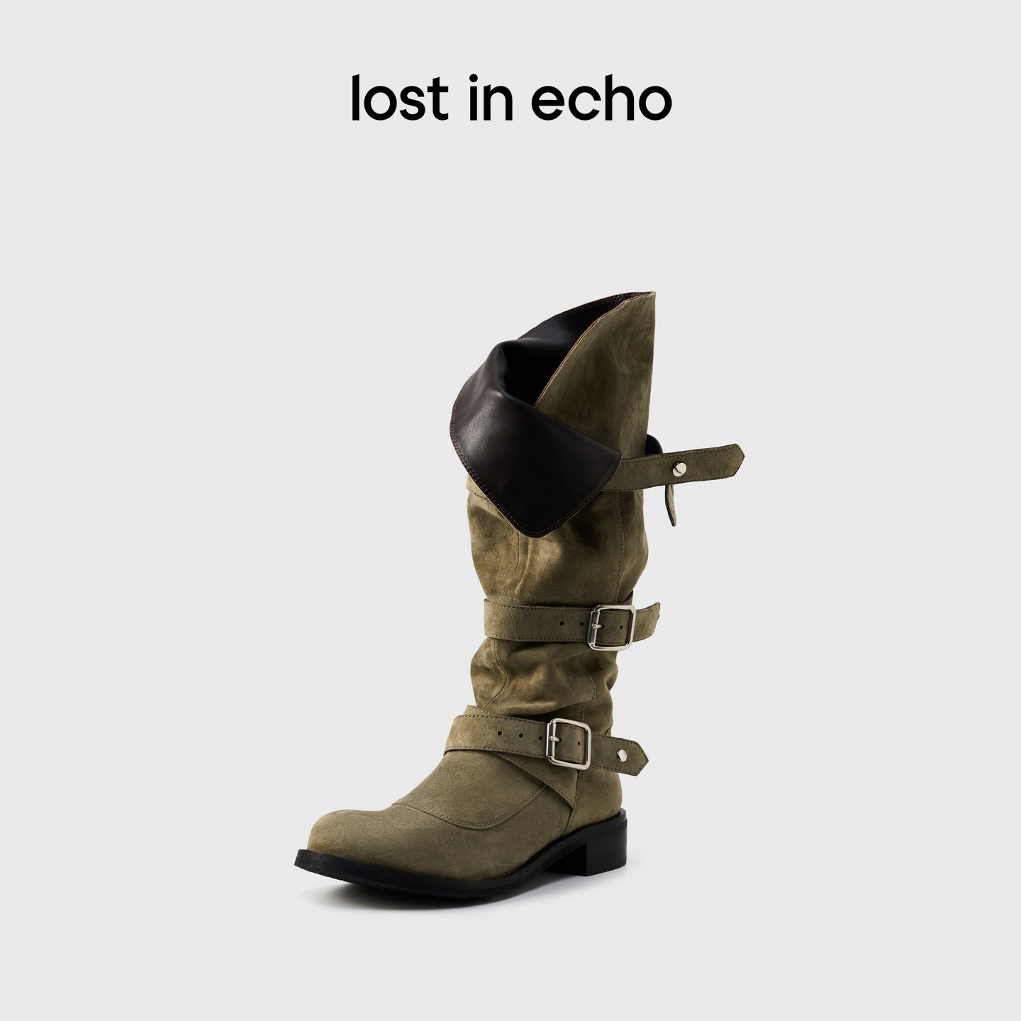 lostinecho圆头扣带复古堆堆靴图片