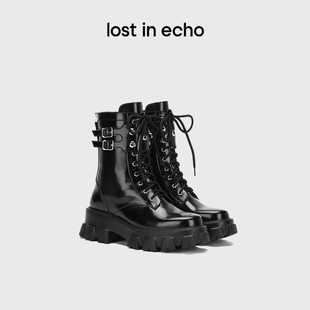 echo机能风轻便真皮气眼厚底增高短靴马丁靴女 lost 关晓彤同款