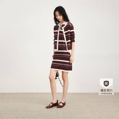 lostinecho撞色条纹毛织连衣裙