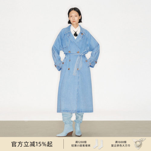 插肩袖牛仔风衣外套 宽松长款气场十足