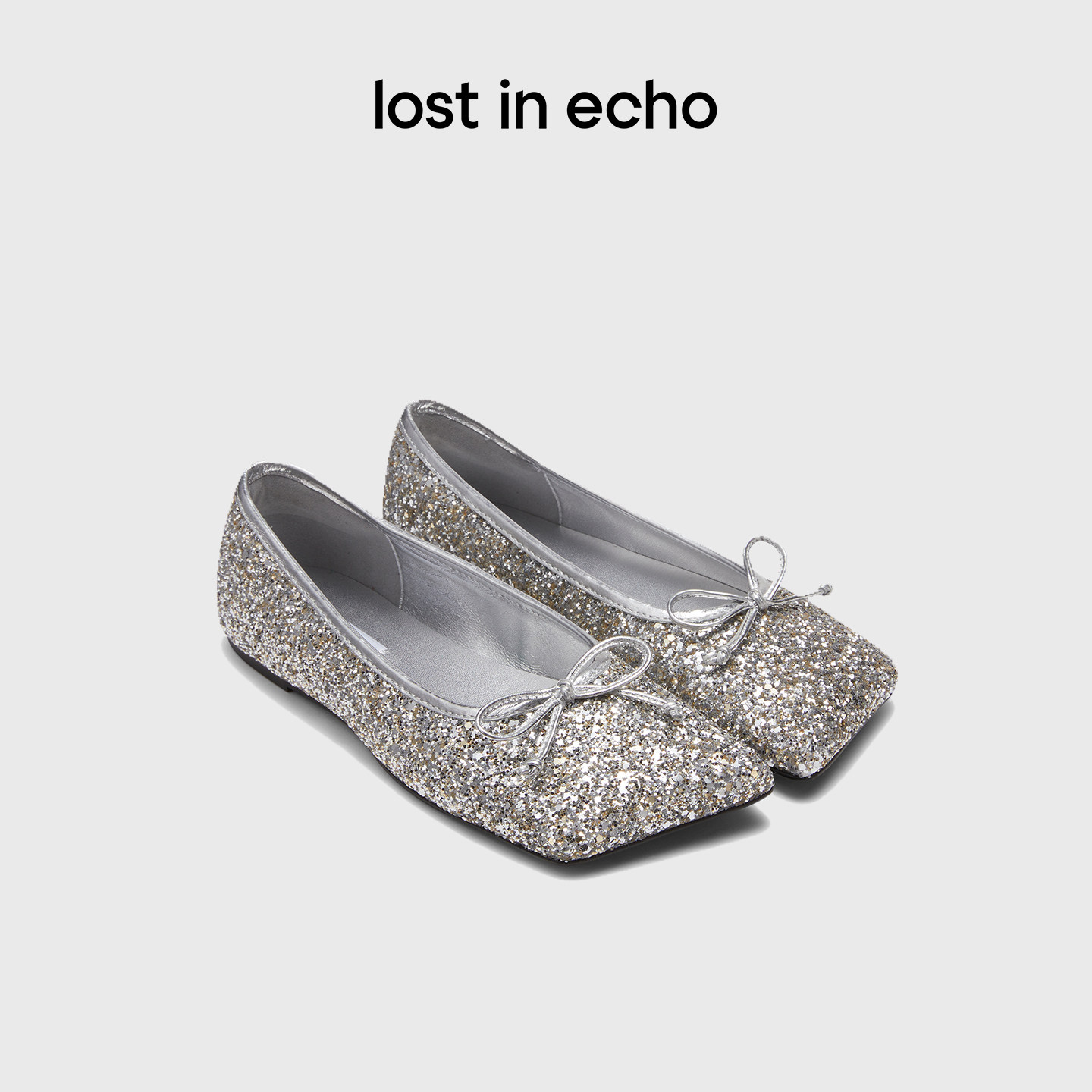 赵昭仪同款lost in echo银色斜方头蝴蝶结平底玛丽珍芭蕾舞鞋单鞋