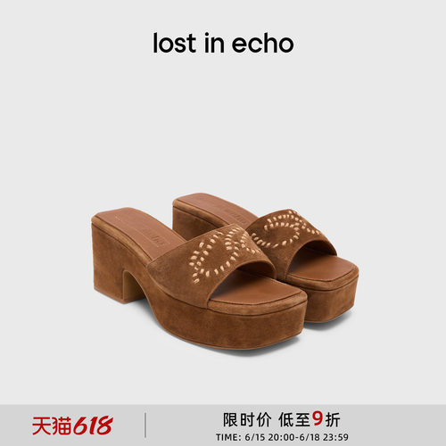 lostinecho手工编织粗跟凉拖