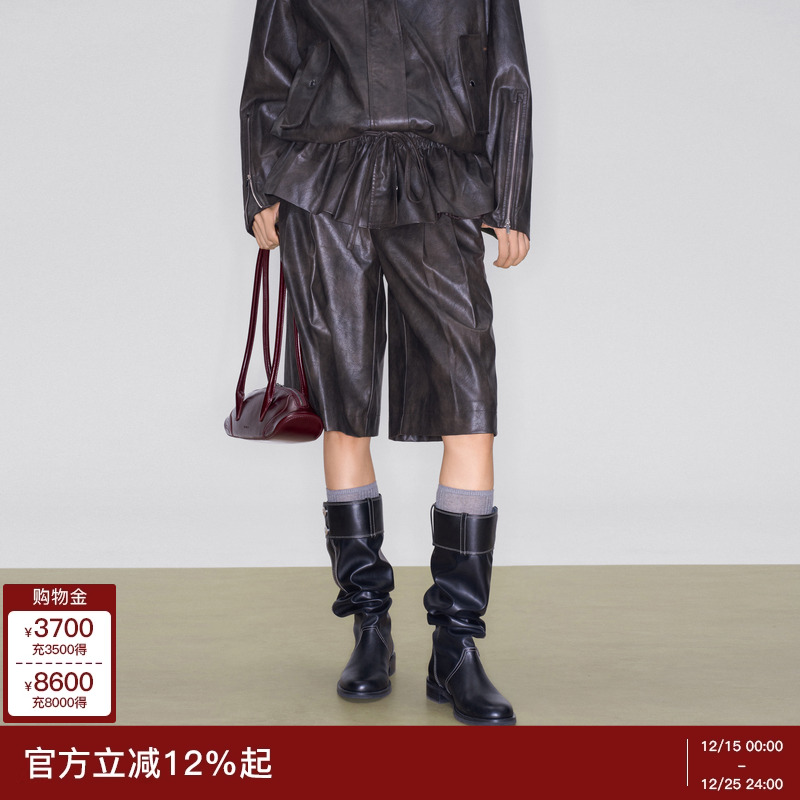 祝绪丹同款lost in echo秋冬新款帅气宽松显瘦A型宽松PU中裤子