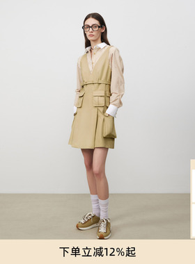 lost in echo春夏时尚工装休闲风多口袋V领无袖短款气质连衣裙女