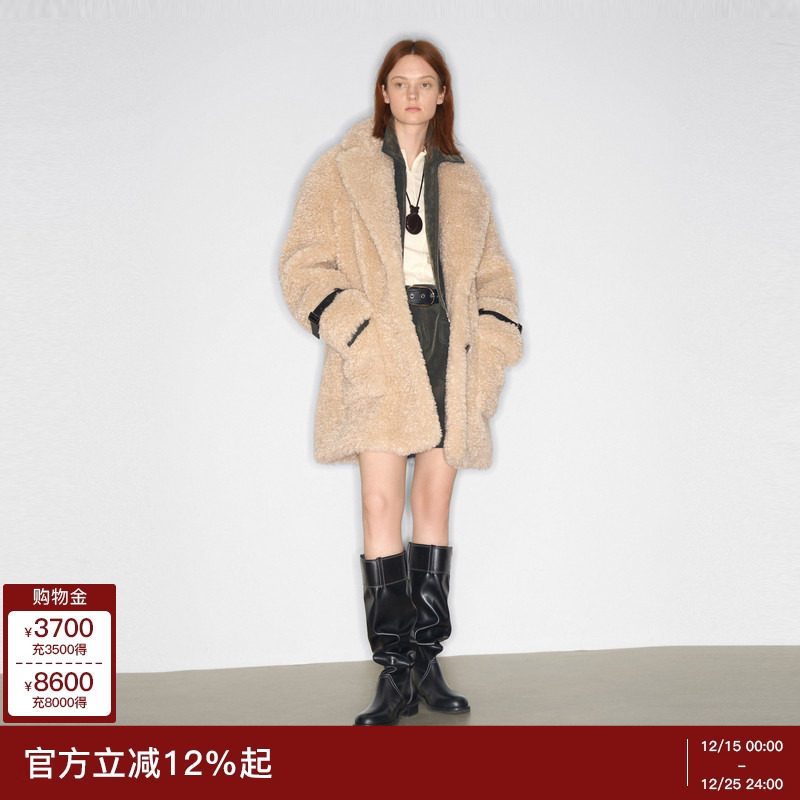 lost in echo2025冬季新款气质宽松大翻领仿羊卷毛中