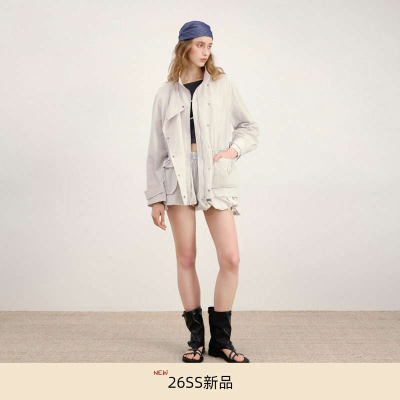 lost in echo2026年春夏新款工装风圆肩斜翻领收腰夹